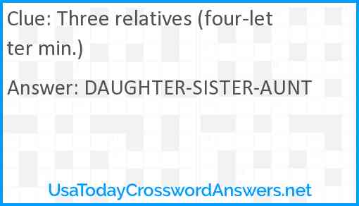 Three relatives (four-letter min.) Answer