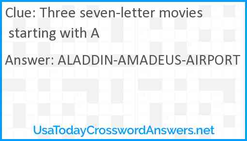 Three seven-letter movies starting with A Answer