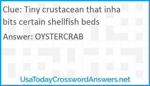 Tiny crustacean that inhabits certain shellfish beds Answer