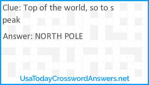 Top of the world, so to speak Answer