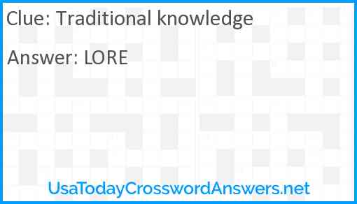 Traditional knowledge Answer