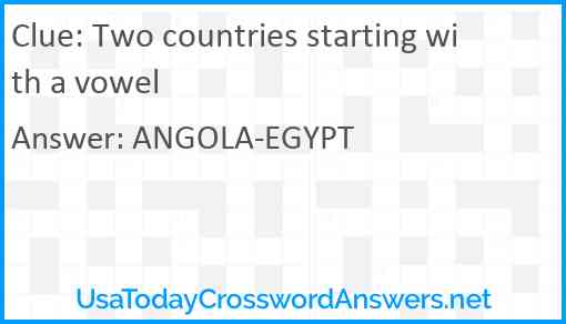 Two countries starting with a vowel Answer