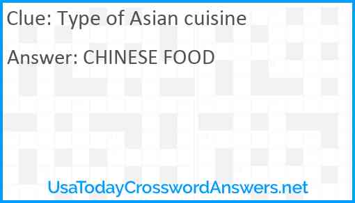 Type of Asian cuisine Answer