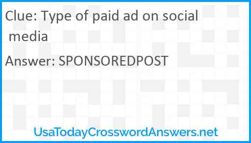 Type of paid ad on social media Answer