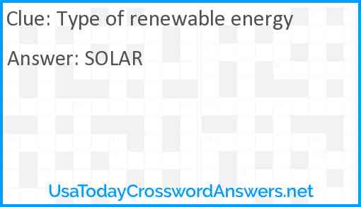 Type of renewable energy Answer
