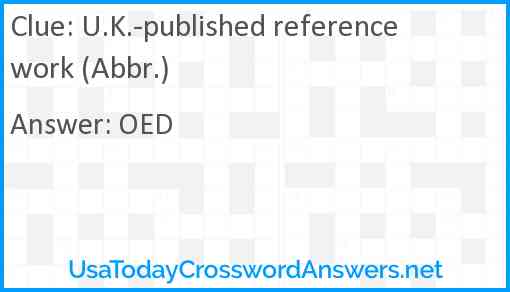 U.K.-published reference work (Abbr.) Answer