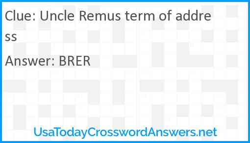 Uncle Remus term of address Answer