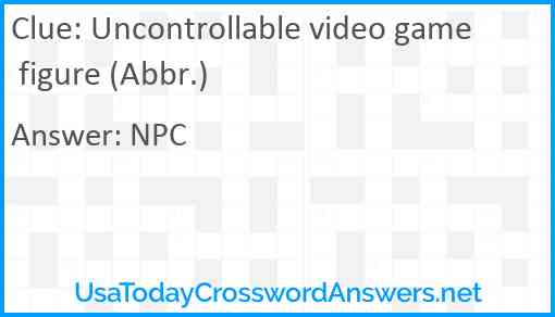 Uncontrollable video game figure (Abbr.) Answer
