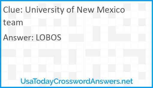 University of New Mexico team Answer