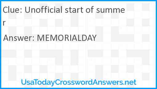 Unofficial start of summer Answer