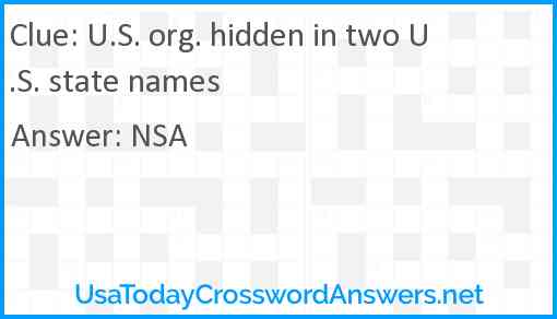 U.S. org. hidden in two U.S. state names Answer