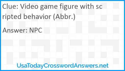 Video game figure with scripted behavior (Abbr.) Answer