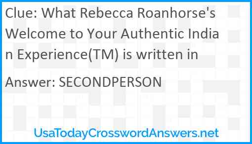 What Rebecca Roanhorse's Welcome to Your Authentic Indian Experience(TM) is written in Answer