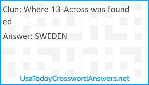 Where 13-Across was founded Answer