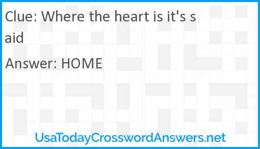 Where the heart is it's said Answer