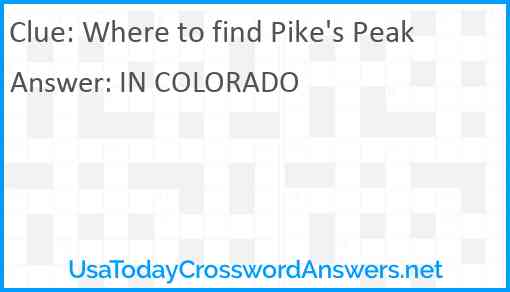 Where to find Pike's Peak Answer
