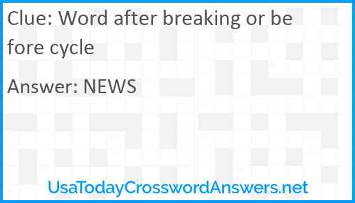 Word after breaking or before cycle Answer