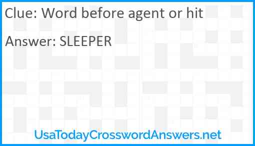 Word before agent or hit Answer