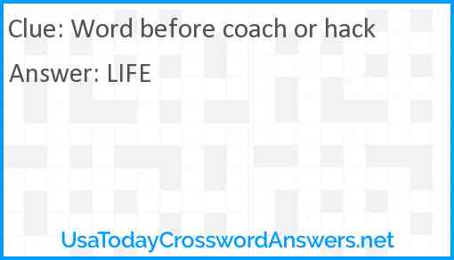 Word before coach or hack Answer