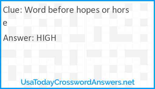 Word before hopes or horse Answer