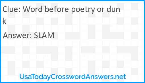 Word before poetry or dunk Answer