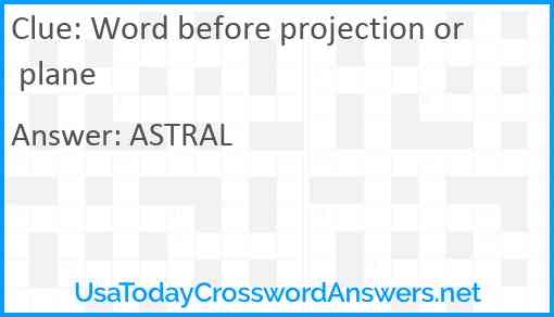 Word before projection or plane Answer