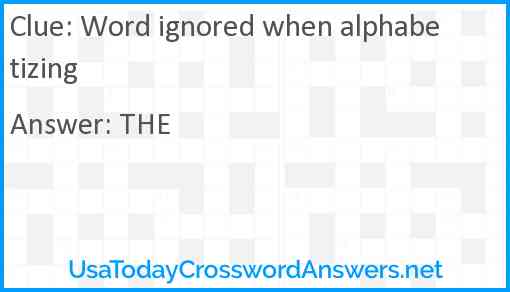 Word ignored when alphabetizing Answer