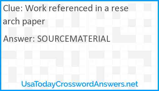 Work referenced in a research paper Answer