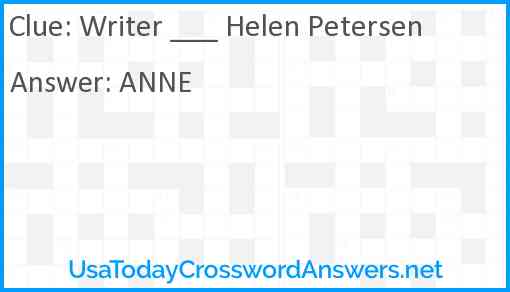 Writer ___ Helen Petersen Answer
