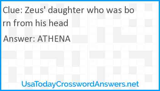 Zeus' daughter who was born from his head Answer