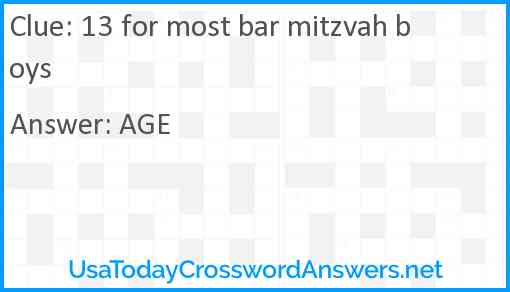 13 for most bar mitzvah boys Answer