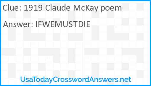 1919 Claude McKay poem Answer