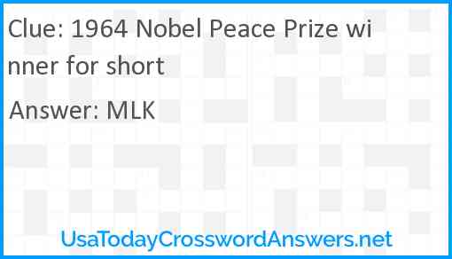 1964 Nobel Peace Prize winner for short Answer