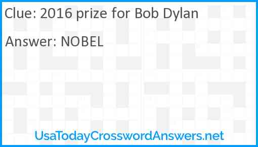 2016 prize for Bob Dylan Answer