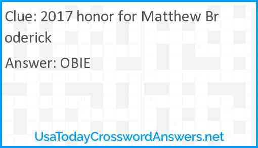 2017 honor for Matthew Broderick Answer