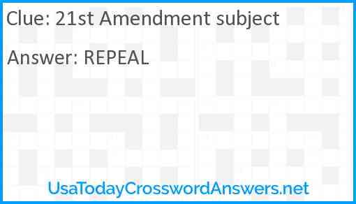 21st Amendment subject Answer