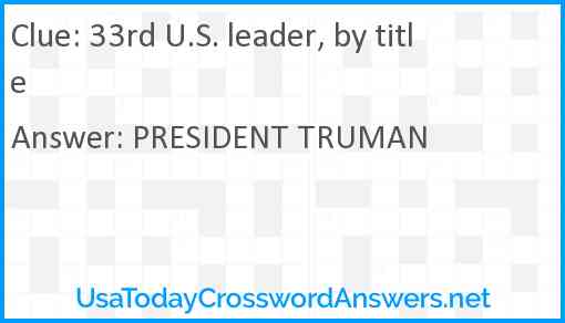 33rd U.S. leader, by title Answer