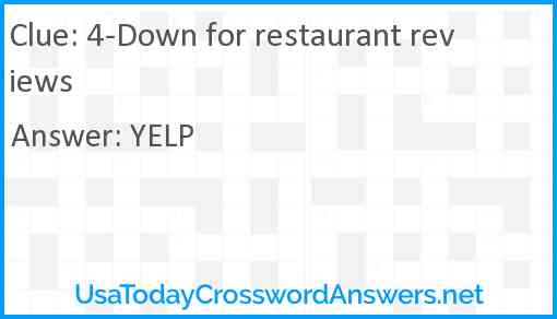4-Down for restaurant reviews Answer
