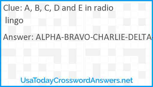A, B, C, D and E in radio lingo Answer