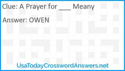 A Prayer for ___ Meany Answer