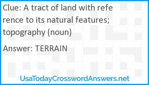 A tract of land with reference to its natural features; topography (noun) Answer