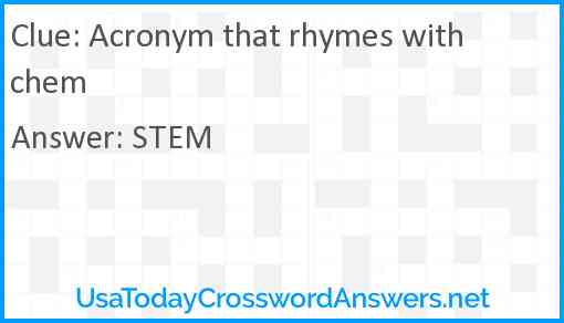 Acronym that rhymes with chem Answer