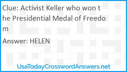 Activist Keller who won the Presidential Medal of Freedom Answer