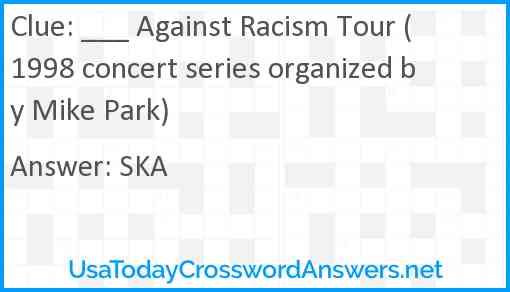 ___ Against Racism Tour (1998 concert series organized by Mike Park) Answer