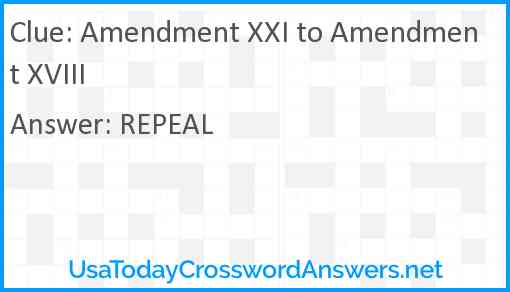 Amendment XXI to Amendment XVIII Answer