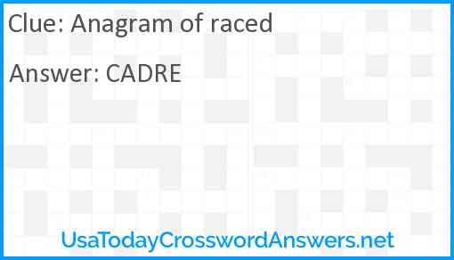Anagram of raced Answer