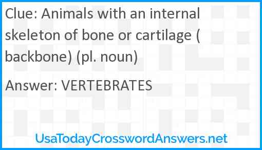 Animals with an internal skeleton of bone or cartilage (backbone) (pl. noun) Answer
