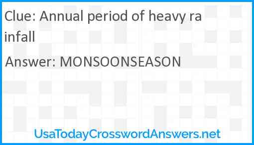 Annual period of heavy rainfall Answer