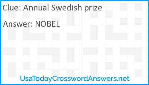 Annual Swedish prize Answer