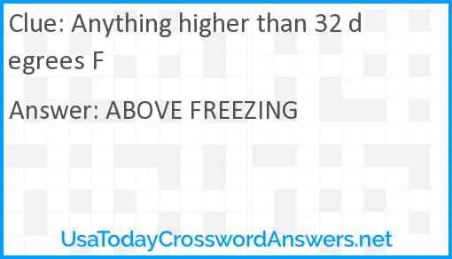 Anything higher than 32 degrees F Answer